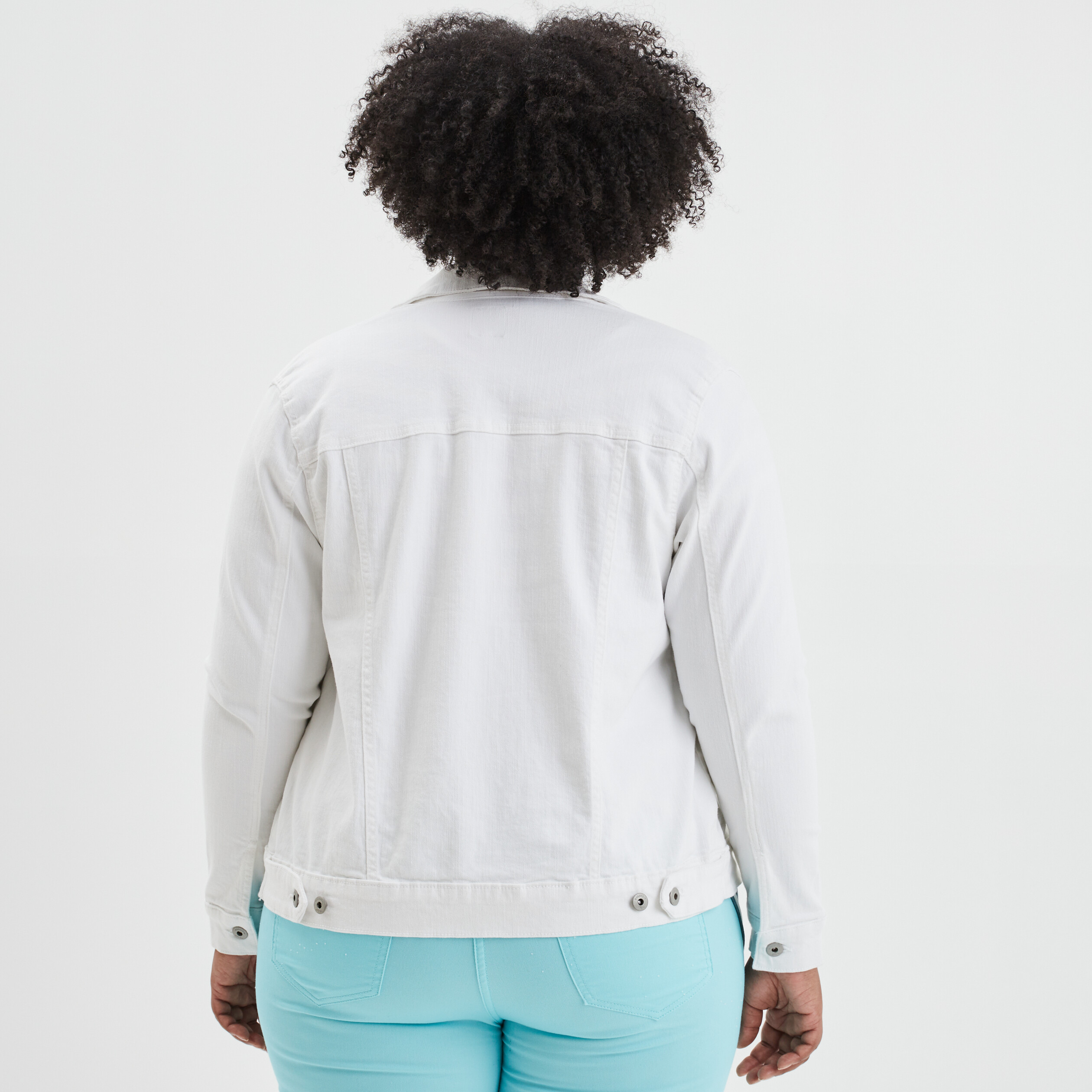 Blouson droit en jean denim blanc femme grande taille | La Halle