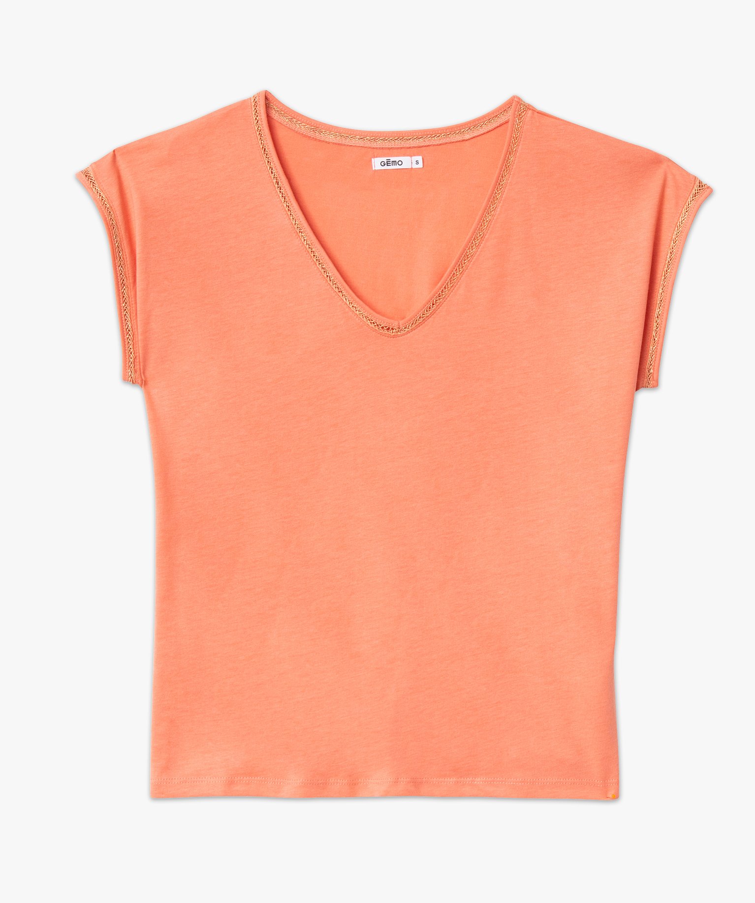 Tee-shirt manches courtes à finition tressée pailletée femme rose | GEMO