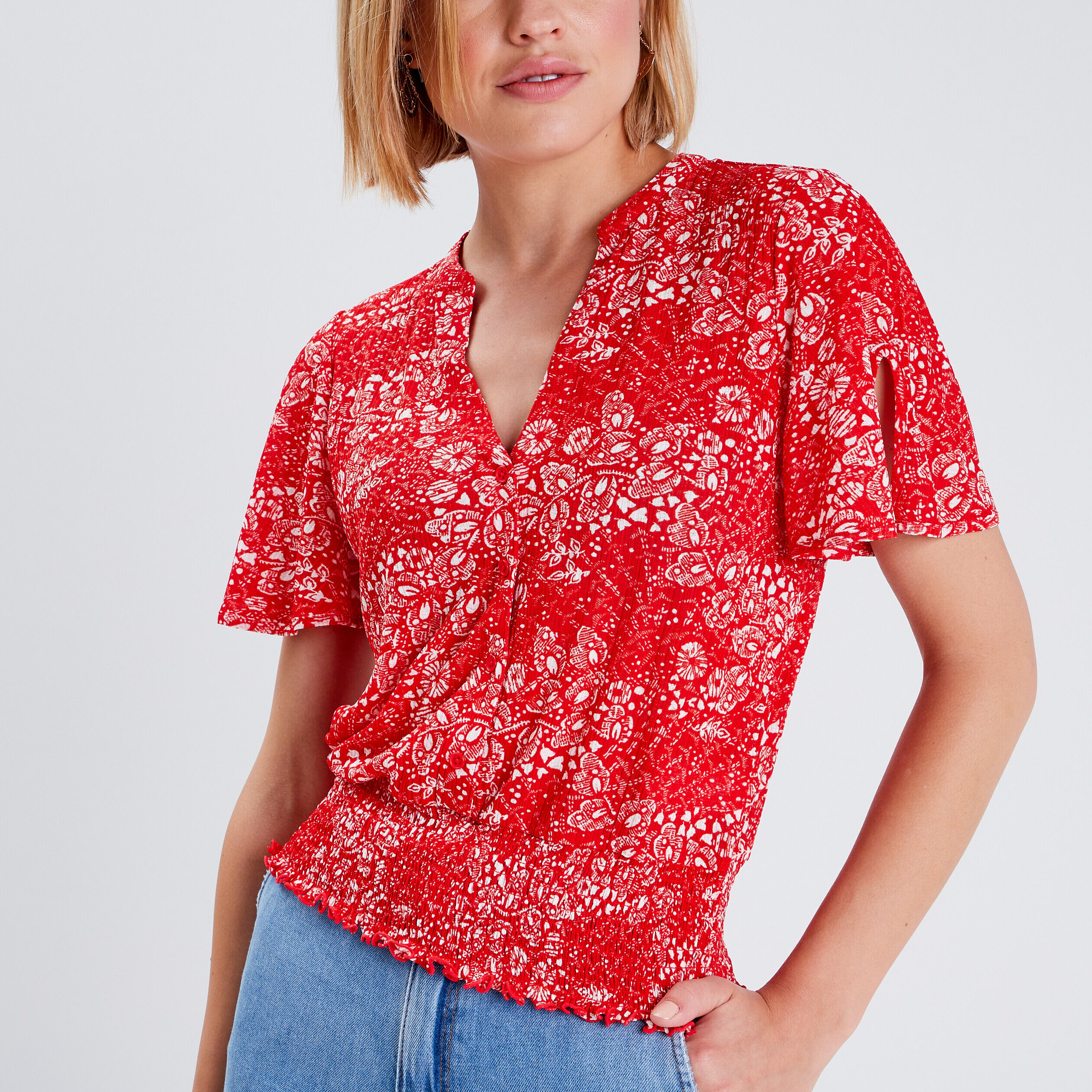T-shirt manches courtes rouge femme | Cache Cache
