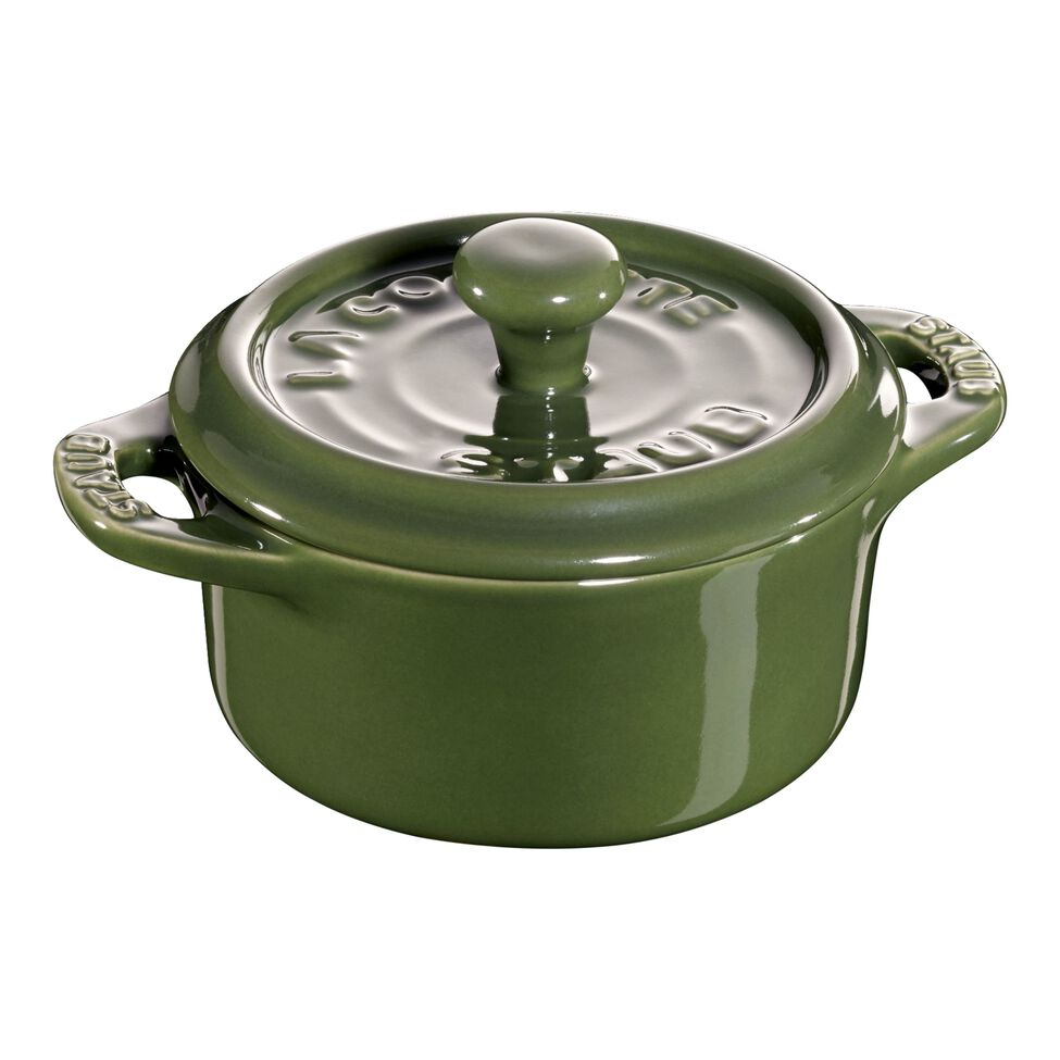 Mini Cocotte 10 cm, rund, Basilikum-Grün, Keramik