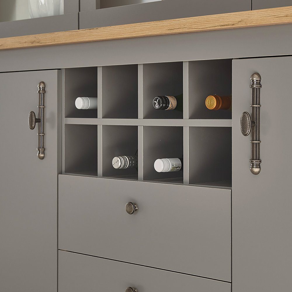Lomadox Buffet CHATHAM-61 Landhaus Esszimmer in grau mit Artisan Eiche Nb., B/H/T 183/206/44 cm