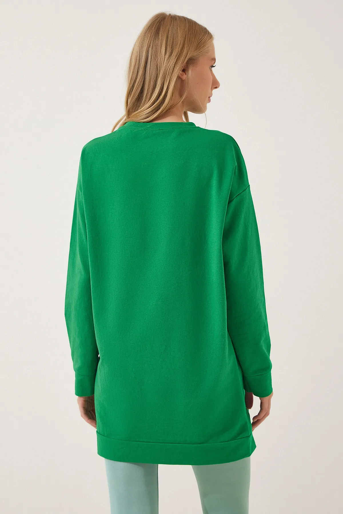 Happiness İstanbul  Grünes, langes, übergroßes Saison-Sweatshirt für Damen AP00159
