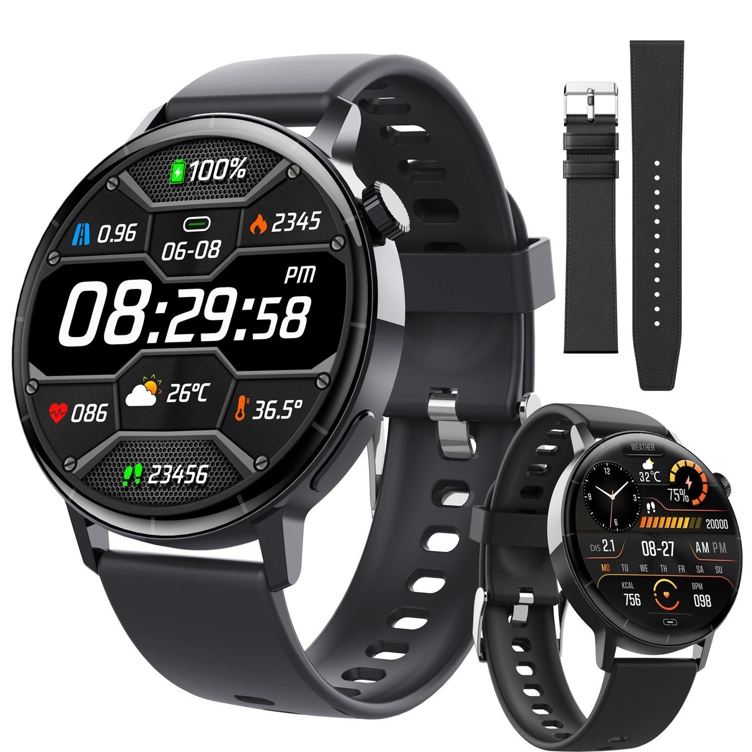 Mutoy Smartwatch,Blutzucker Smartwatch,Smartwatch Damen Herren Smartwatch (1,43 HD Voll Touchscreen Zoll) IP67 Wasserdicht Fitness Tracker mit Schrittzähler Pulsuhr Blutzucker Sauerstoff Messgerät,Schlaf-Monitor, SpO2,100+ Sportmodi Outdoor Fitness T