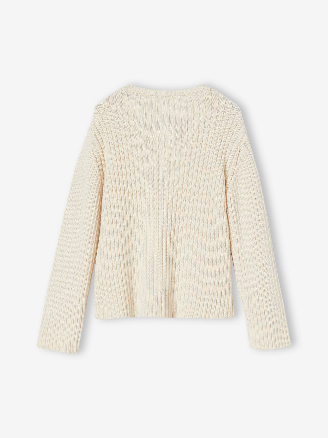 Gilet maille côtelée fille beige chiné