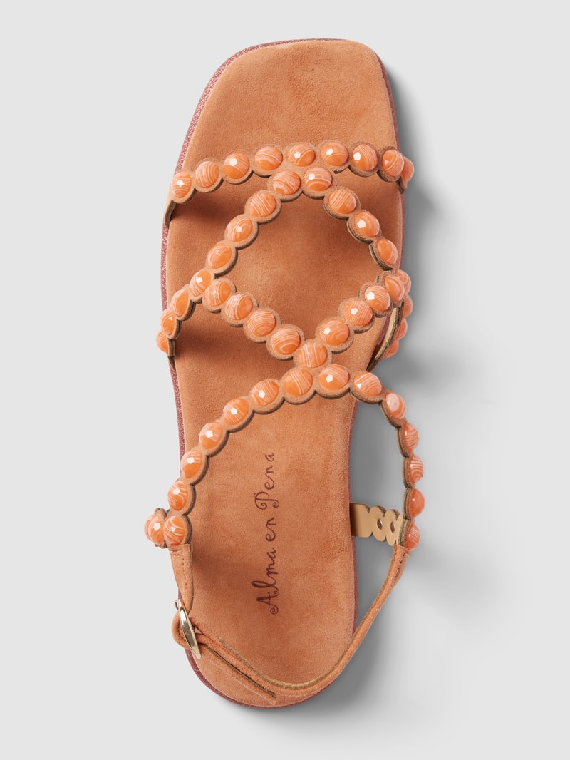 Sandalen aus Leder mit Ziersteinbesatz in orange
