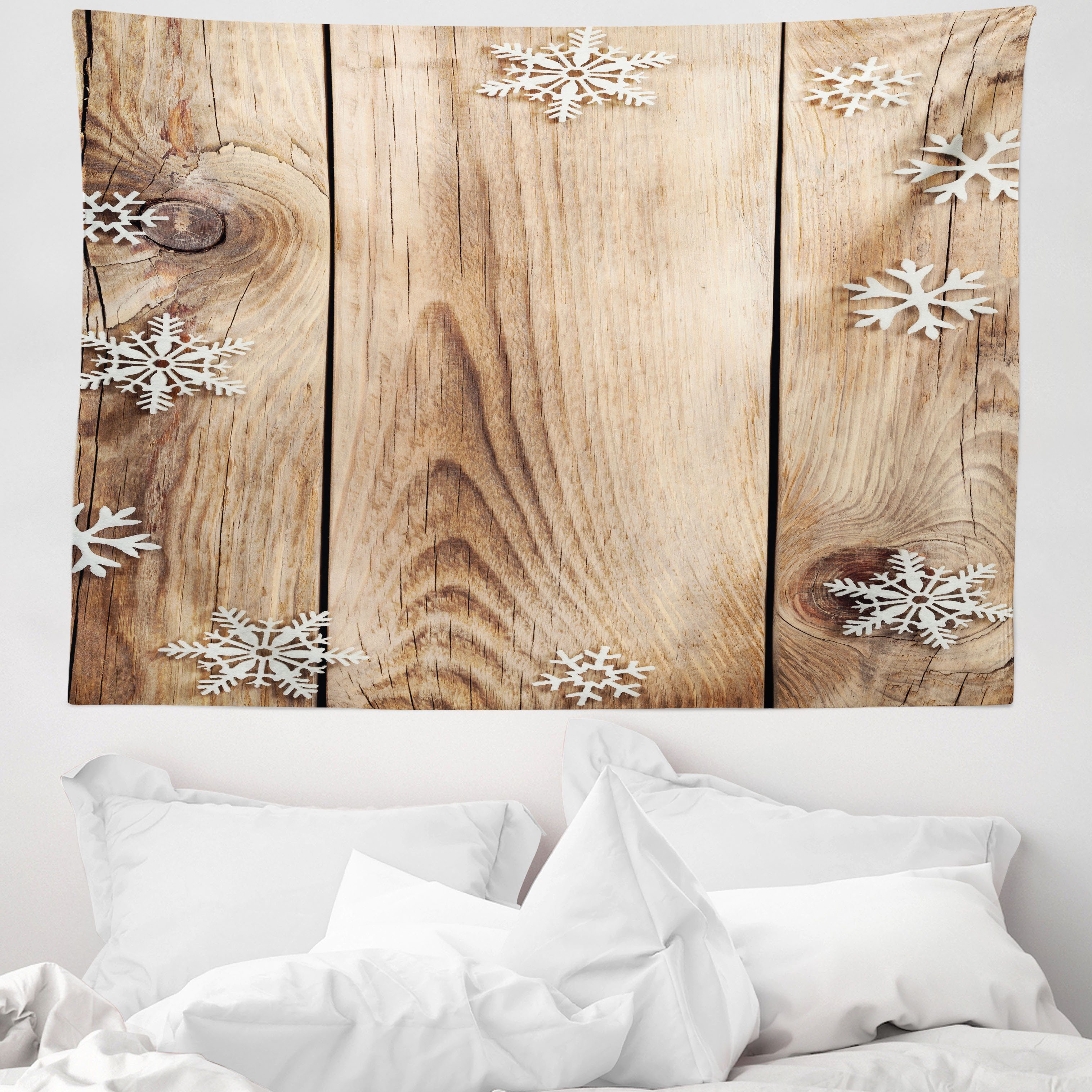 Wandteppich aus Weiches Mikrofaser Stoff Für das Wohn und Schlafzimmer, Abakuhaus, rechteckig, Weihnachten Holz Plank Schneeflocken