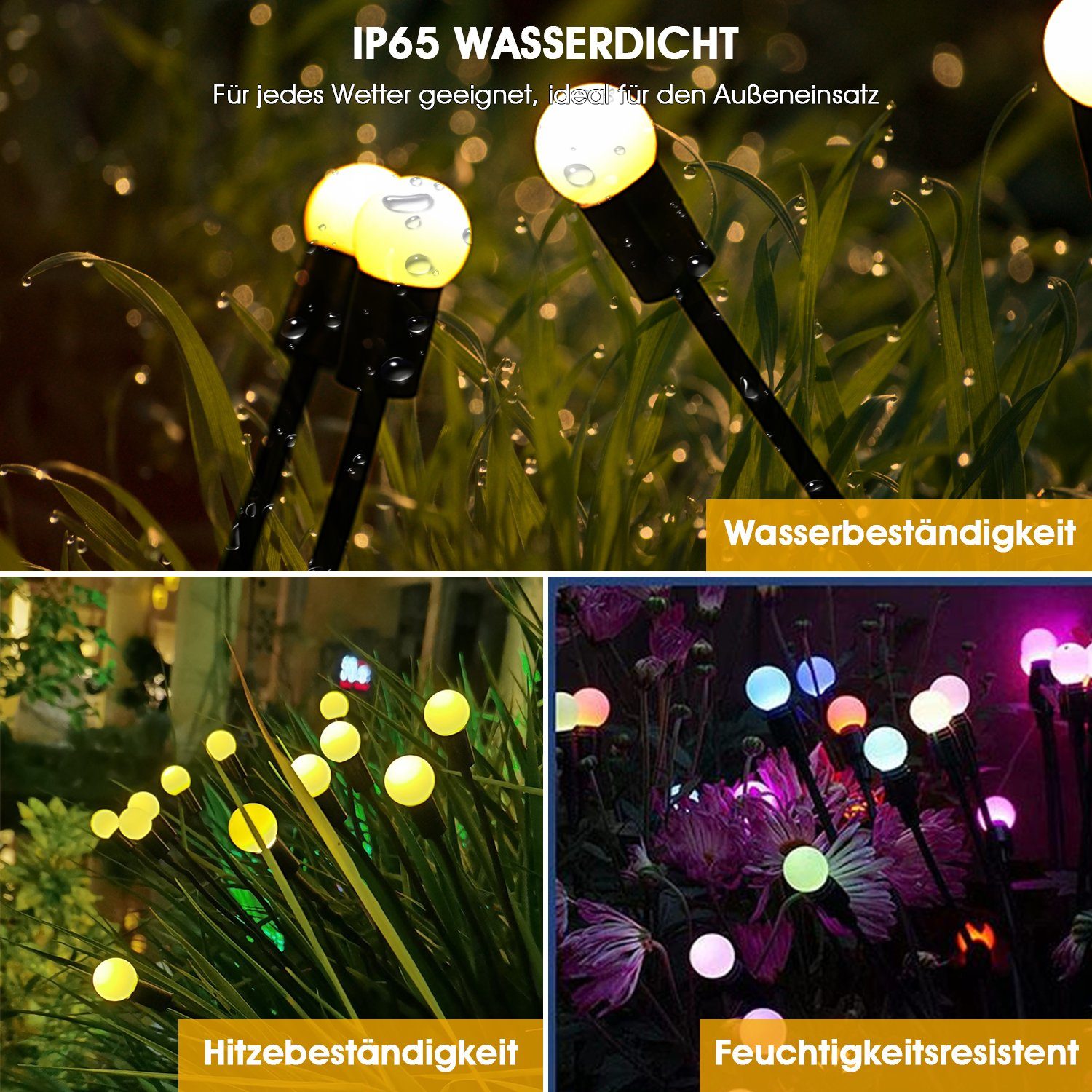 LETGOSPT LED Solarleuchte 1/2/4er -Pack Solarlampen für Außen Garten, Glühwürmchen Leuchte, LED fest integriert, Warmweiß, 8 LED Glühwürmchen Solarleuchten für Garten, IP65 Wasserdicht