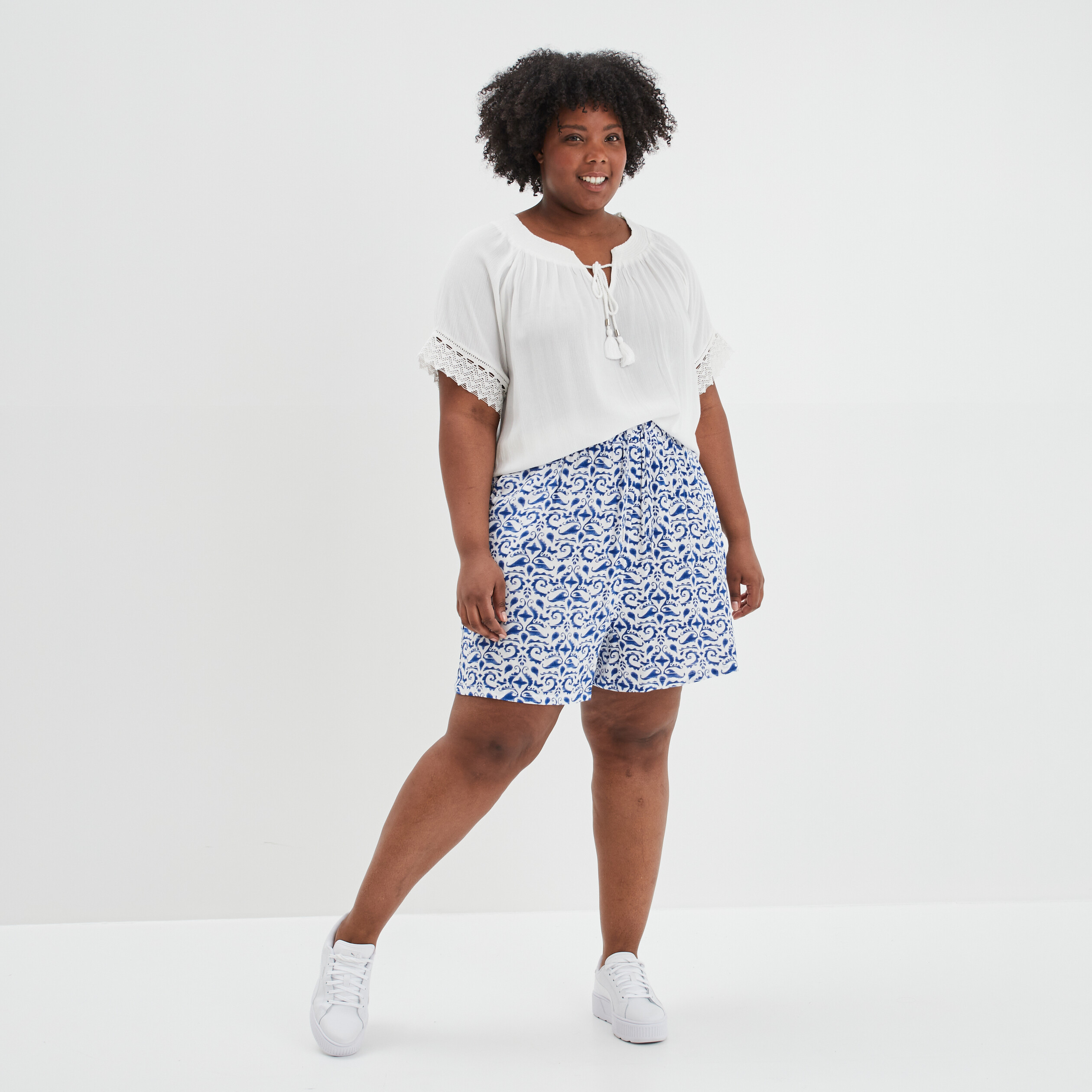 Short large taille élastiquée ecru femme grande taille | La Halle