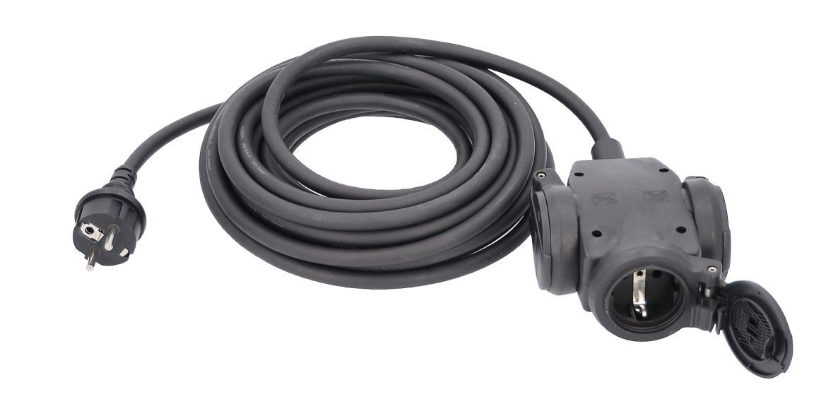 Schwabe 60458 Verlängerungskabel H07RN-F 3G1.5 25 m mit Verteilerkasten 230 V/16 A IP44 3-fach