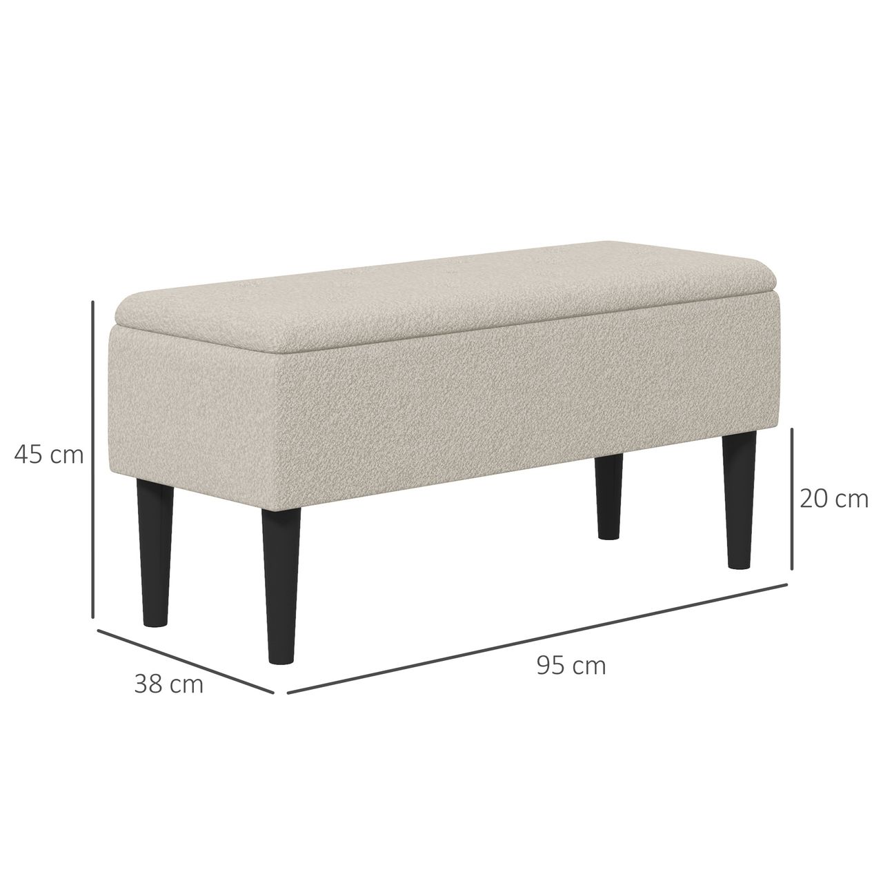 HOMCOM Sitzbank mit Stauraum, Bettbank, Polsterbank mit Klappdeckel, Samt, Creme