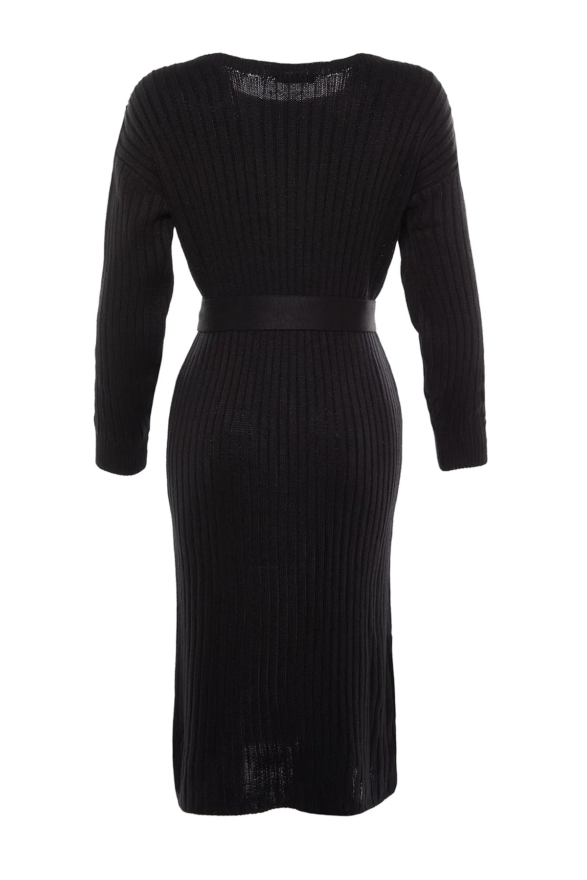 Trendyol Collection  Schwarz Schwarzes Midi-Strickkleid mit Gürtel TWOAW23EL00444 Kleid TWOAW23EL00444