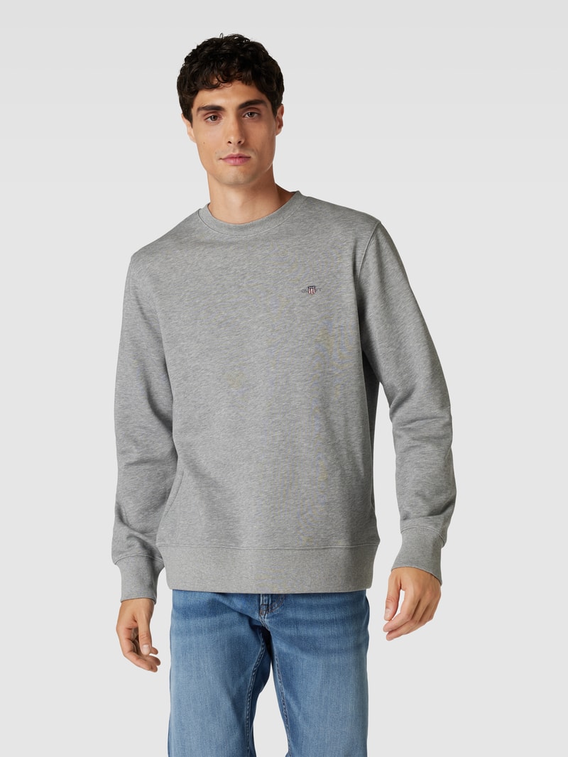 Regular Fit Sweatshirt mit Label-Stitching Modell 'SHIELD' in silber meliert
