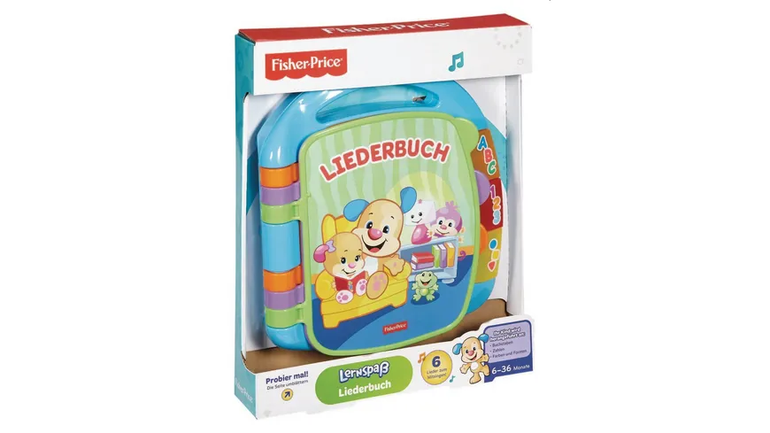 Fisher-Price Lernspaß Liederbuch (blau), Baby-Spielzeug mit Musik, Lernspielzeug