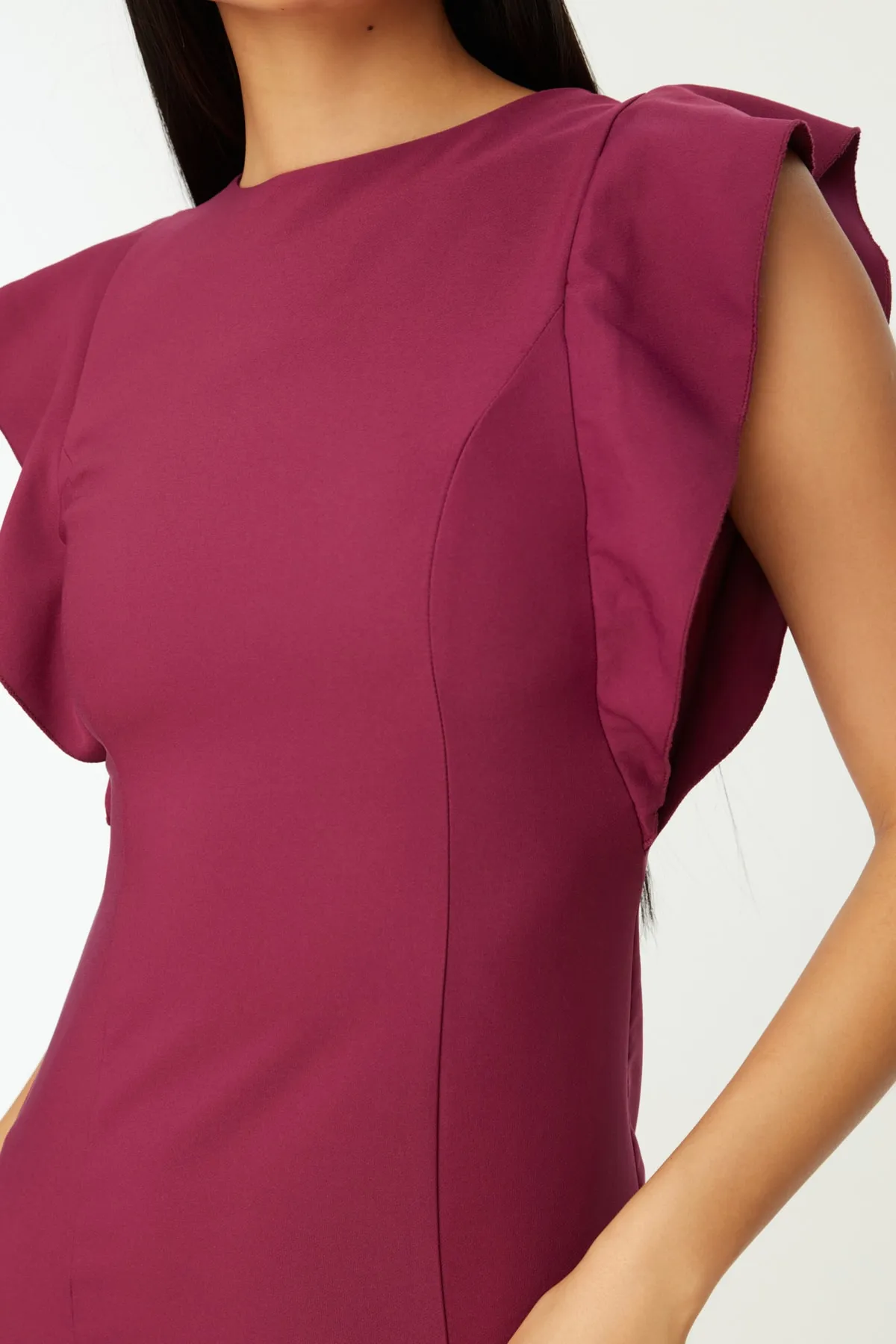 Trendyol Collection  Lila Mini-Kleid mit gewebten Rüschen und detailliertem Webmuster TWOSS19XB0075