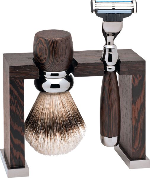 Erbe Solingen Rhodium-Rasier-Set 3-teilig Wengeholz - Gillette Mach 3 Rasierset