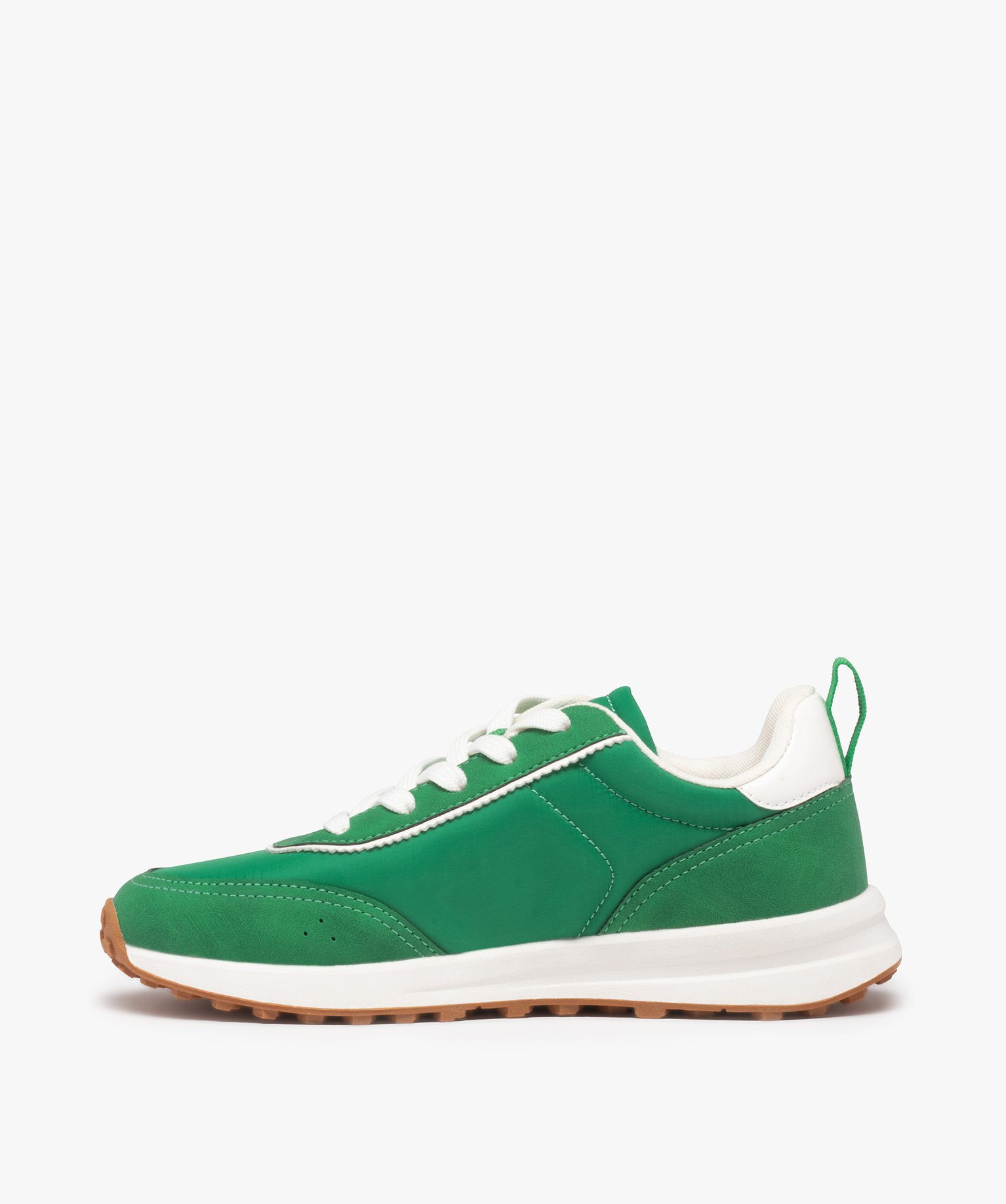 Baskets Garçon unies à lacets style retro running vert | GEMO