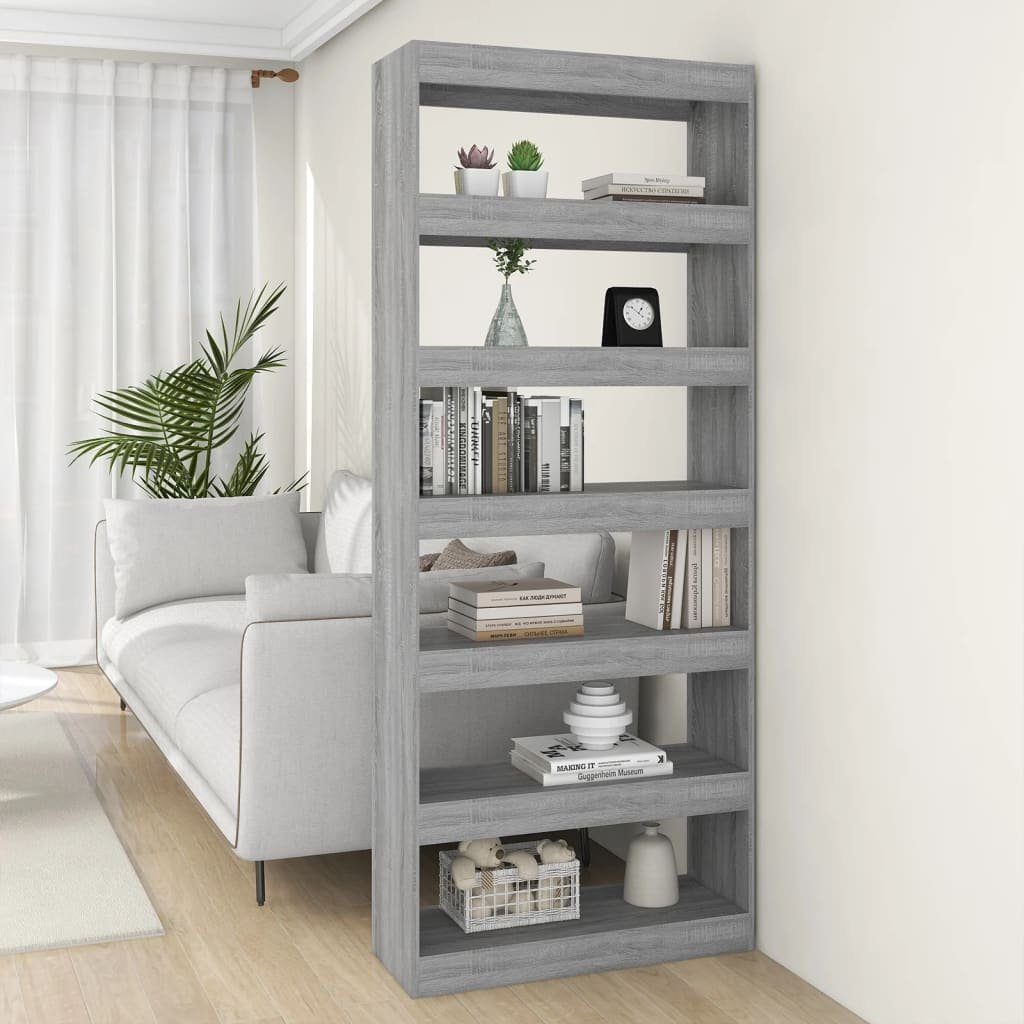 vidaXL Bücherregal Bücherregal/Raumteiler Grau Sonoma 80x30x198 cm Holzwerkstoff, 1-tlg.
