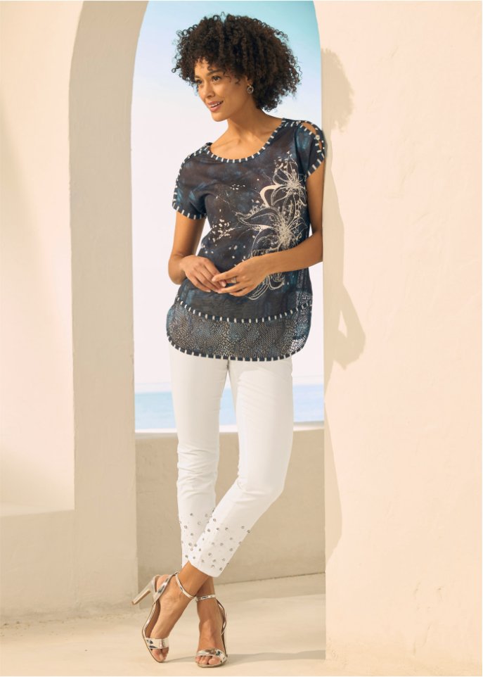 Shirt mit Batikeffekt und Steinchen