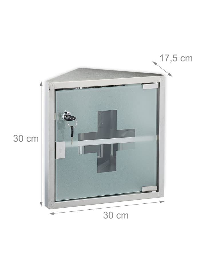 relaxdays Medizinschrank in Silber - (B)30 x (H)30 x (T)17,5 cm günstig kaufen onesize