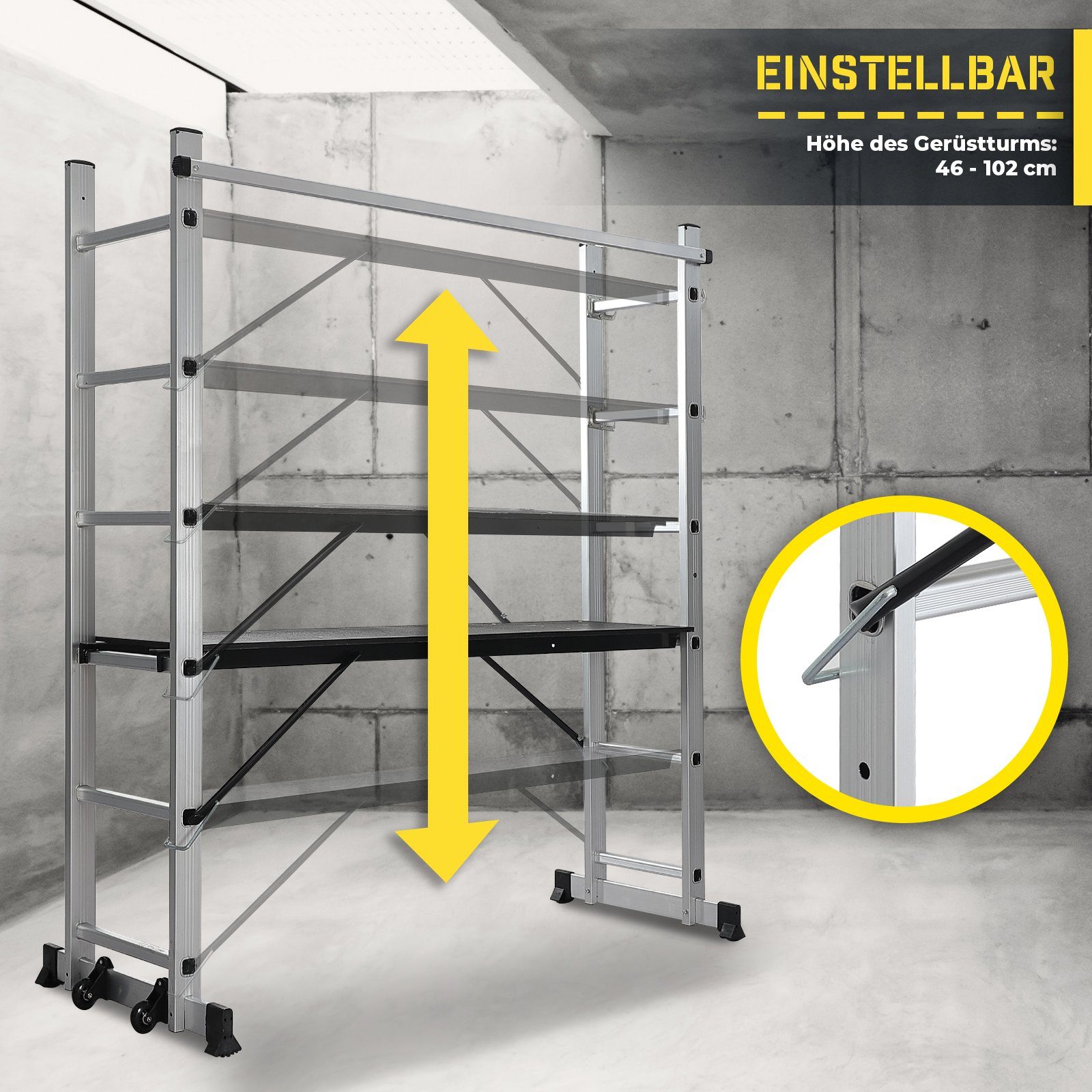 TIMBERTECH Gerüst Baugerüst- 4 in 1 Arbeitshöhe max 280 cm, bis zu 150 kg Belastbar