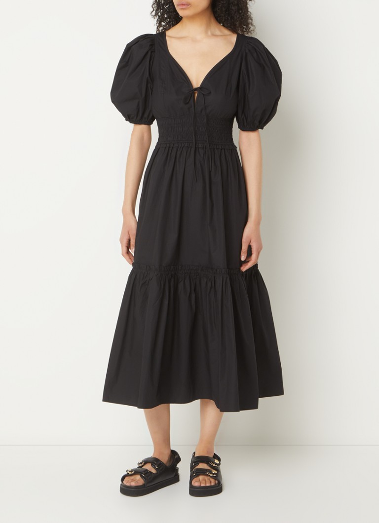 Robe tunique midi Ganni en coton biologique à manches bouffantes