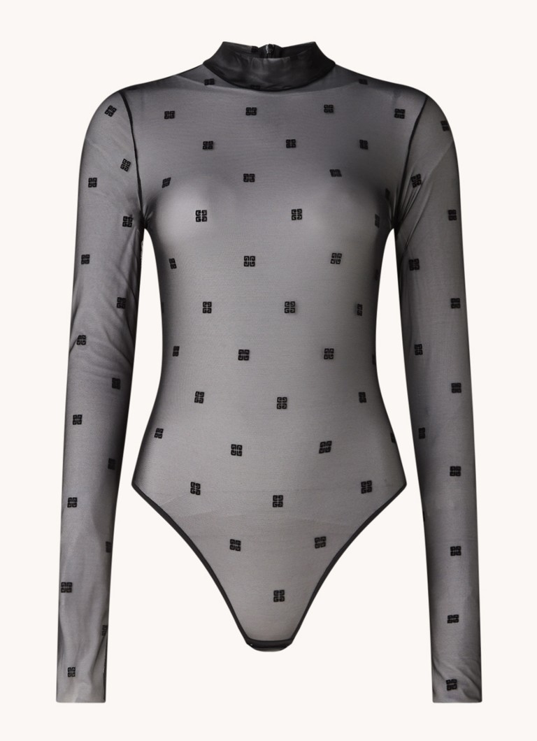 Body Givenchy din plasă semitransparentă cu logo imprimat.