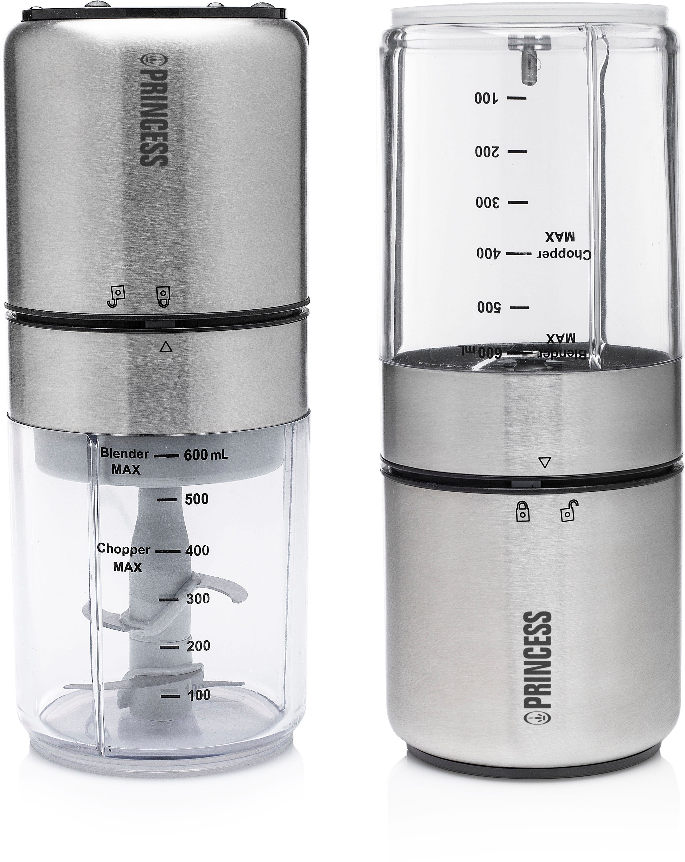 PRINCESS Zerkleinerer Edelstahl und Mixer 221080, 350 W, mit 4 Edelstahl-Klingen