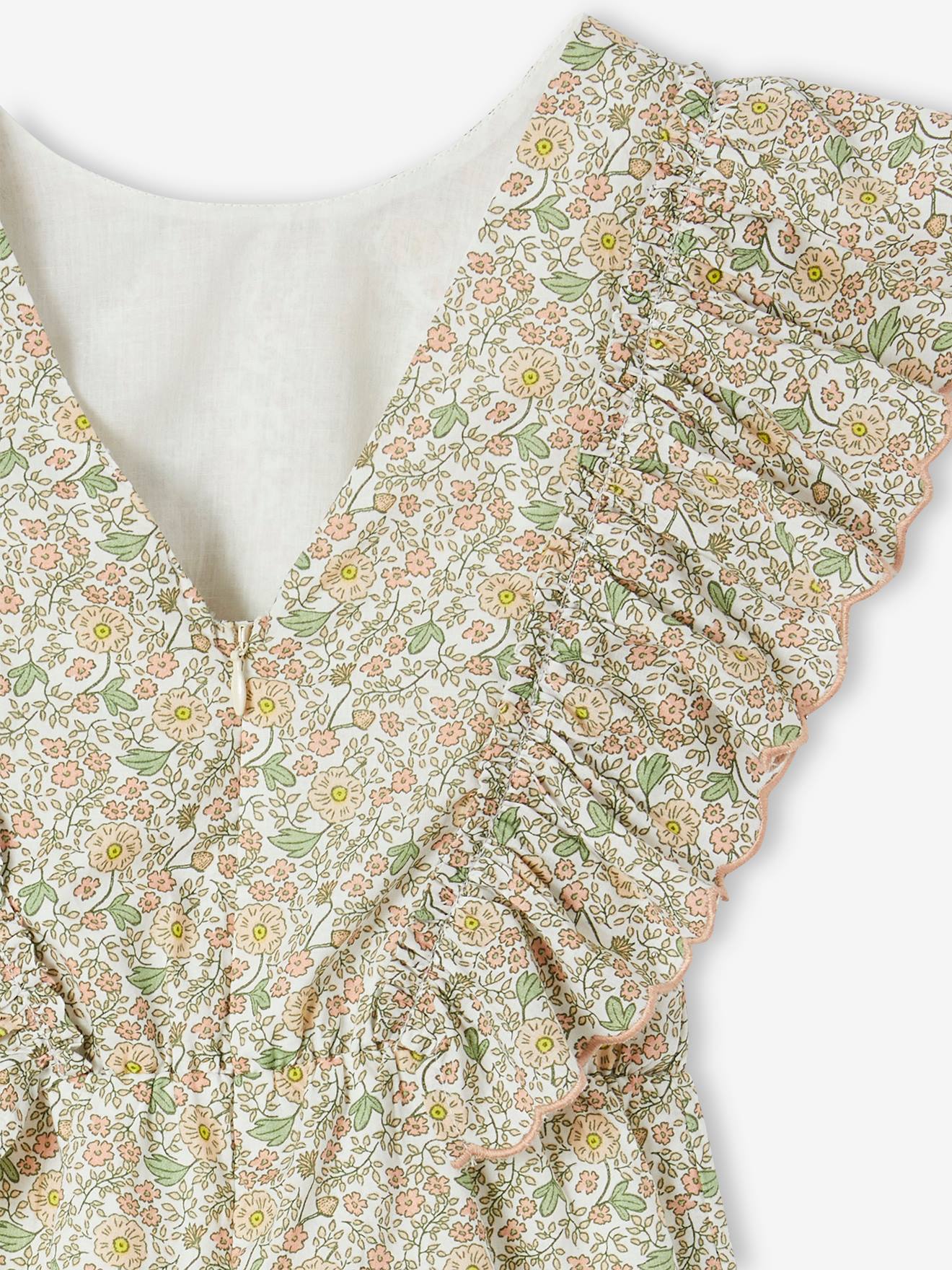 Vertbaudet Festlicher kurzer Mädchen Jumpsuit mit Volants - vanille