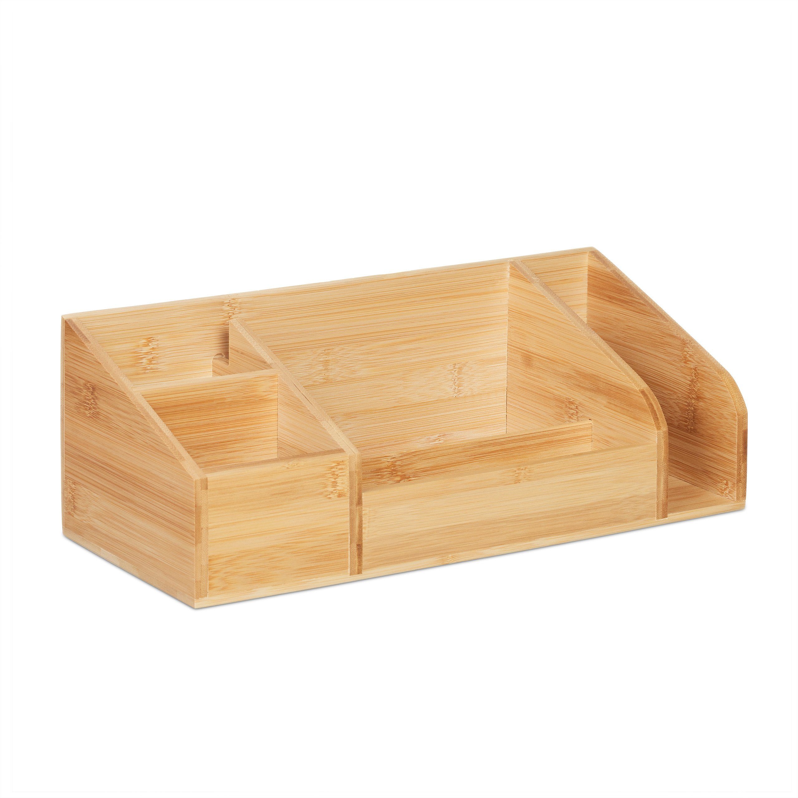 relaxdays Schreibtischaufsatz Schreibtisch Organizer aus Bambus