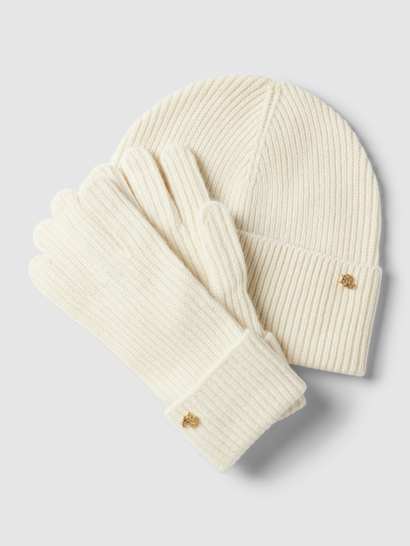 Handschuhe und Mütze im Set in offwhite