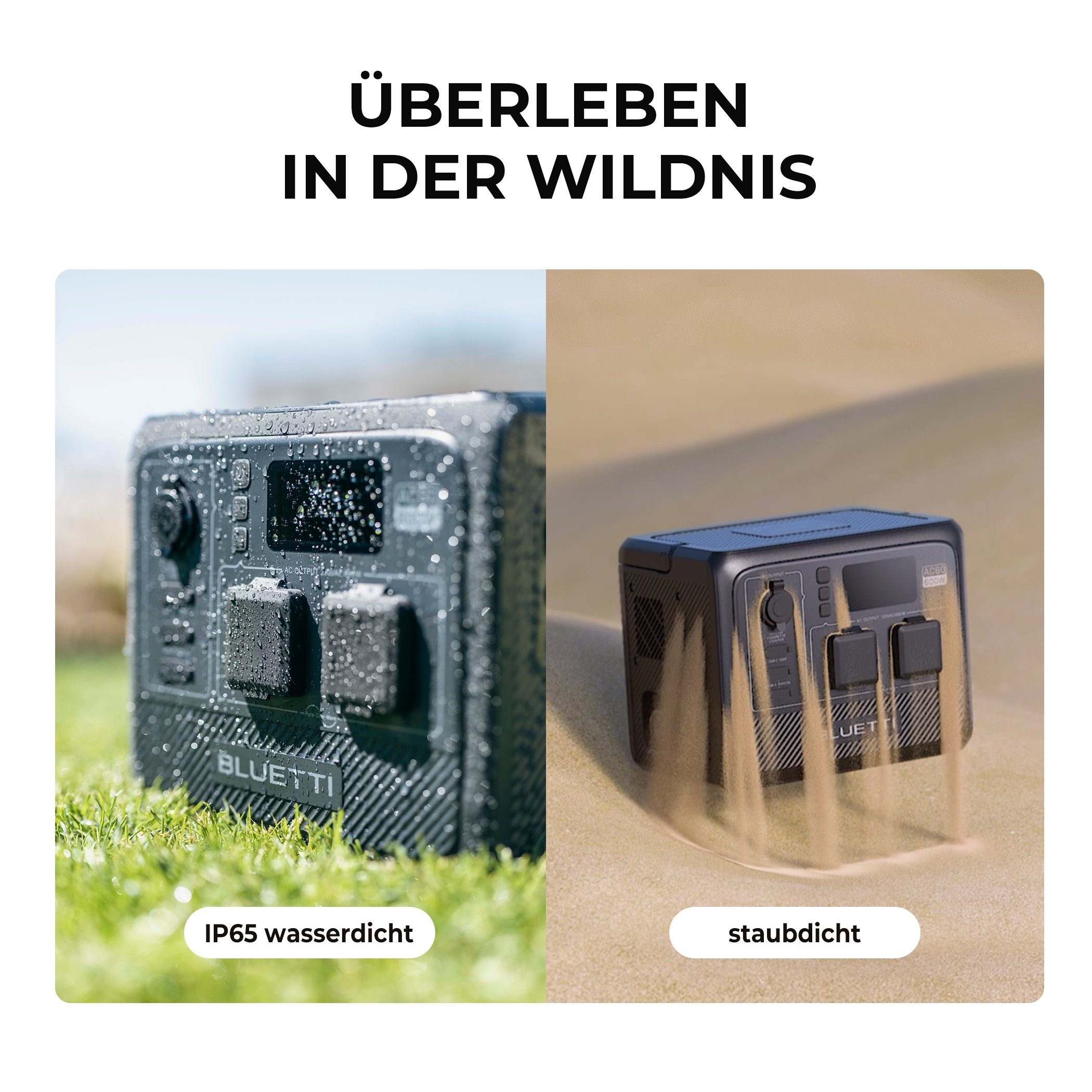 BLUETTI Stromerzeuger 403Wh/600W AC60 Tragbares Power Station, (für Camping, Reisen, Wohnwagen, Stromausfall), IP65 Wasserdicht und Staubdicht