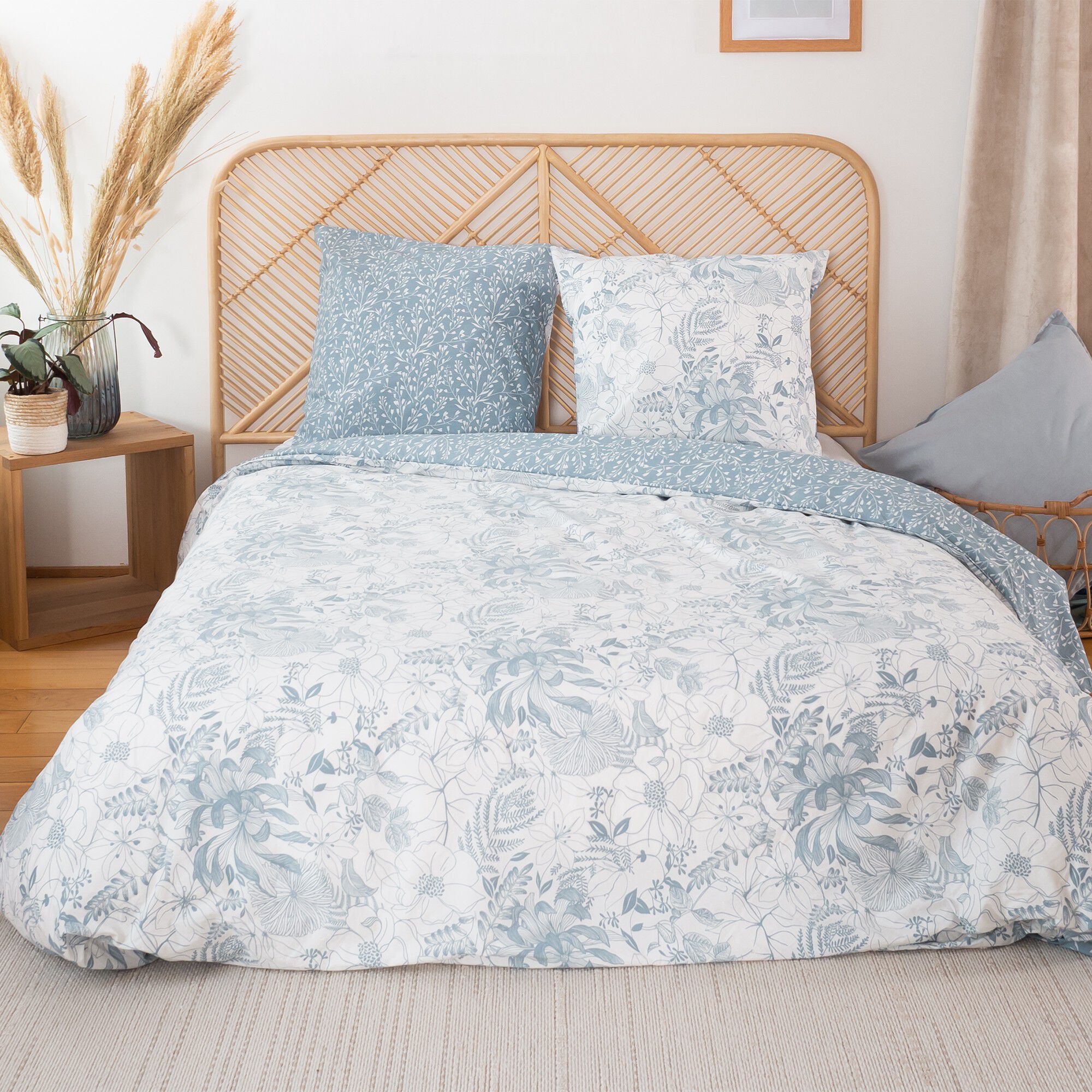 Parure de lit Toile imprimé végétal bicolore