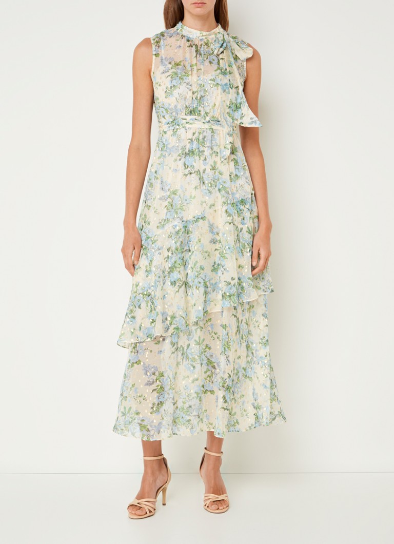 Abito lungo Robyn di LKBennett in misto seta e lurex con stampa floreale.