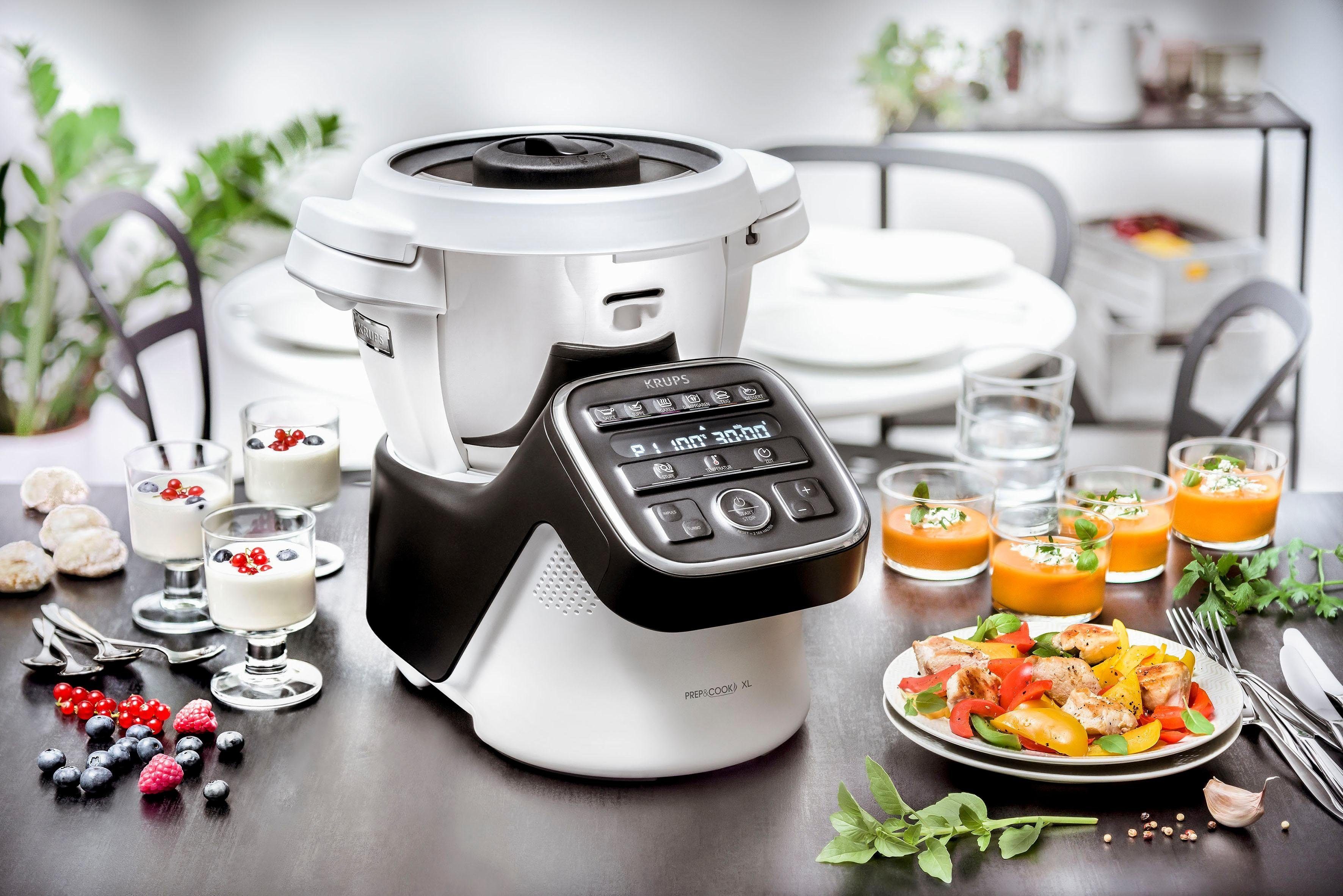 Krups Küchenmaschine mit Kochfunktion HP50A8 Prep&Cook XL, 1550 W, 4,5 l Schüssel, 6 Zubehöre + Schnitzelwerk, 30°C bis zu 150°C, Buch mit 300 Rezepten