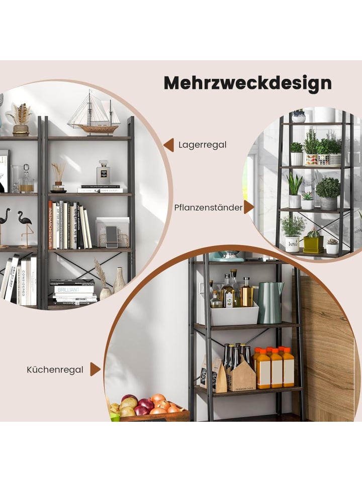 COSTWAY 4 Ebenen Bücherregal in Grau günstig kaufen 34 cm