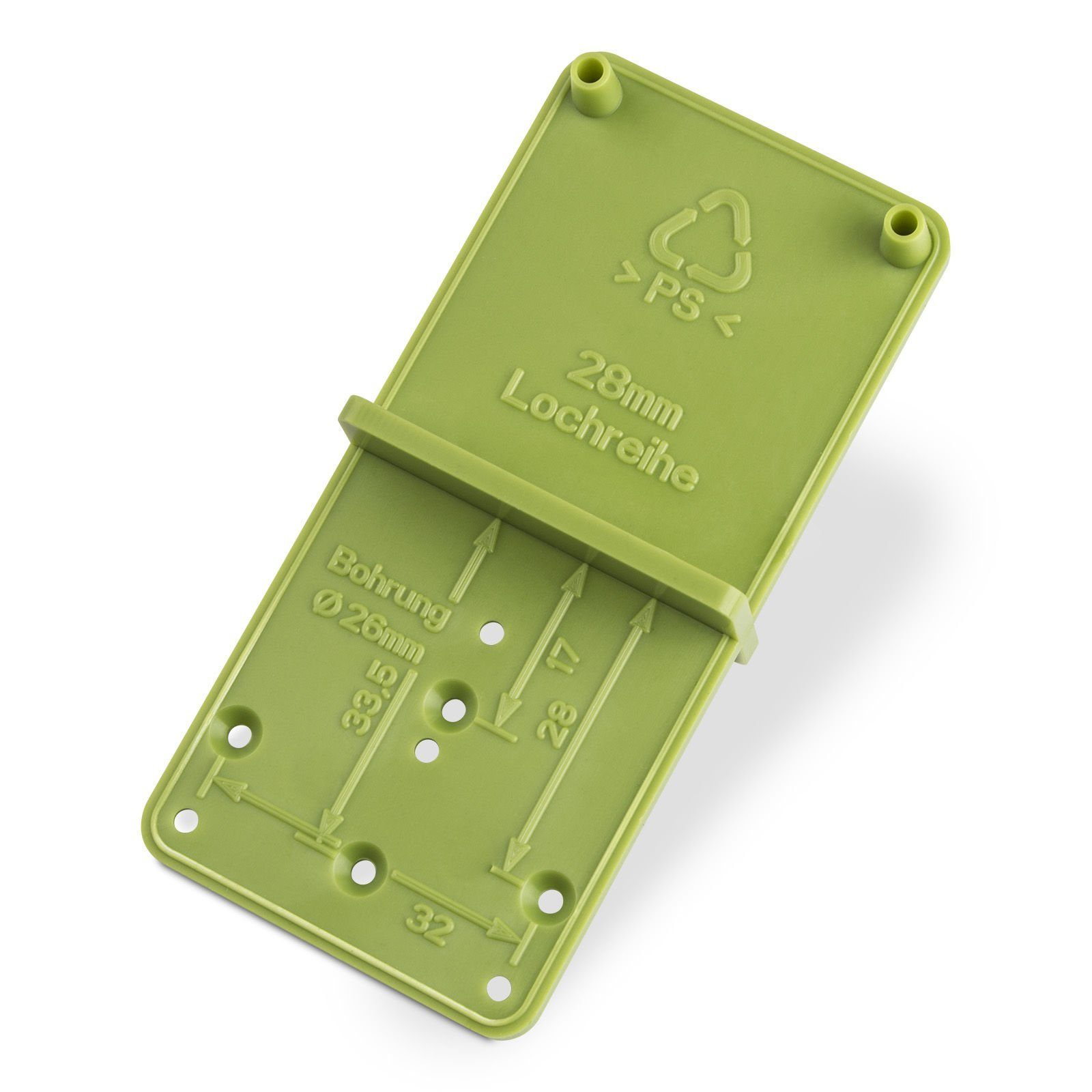 SO-TECH® Möbelbeschlag Ankörn-Bohrschablone EasyGreen für 32er Lochreihen, für Exzenter Verbindungsbeschläge, Topfbänder Ø 26 und 35 mm