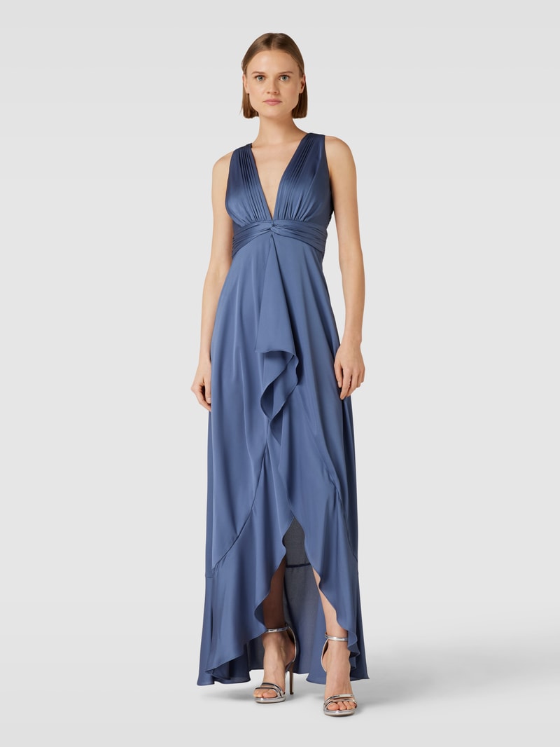 Abendkleid mit V-Ausschnitt in rauchblau
