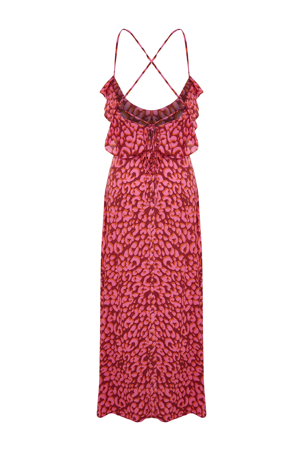 Trendyol Collection  Maxi-Strandkleid mit gewebten Rüschen und Tiermuster TBESS19WY0004