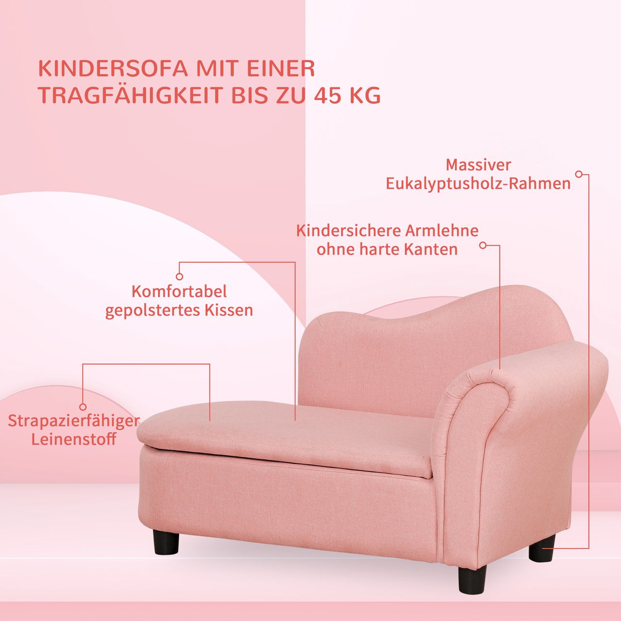 HOMCOM Kindersessel, Kindercouch, Kindersofa mit Stauraum für Kinder 3-5 Jahre