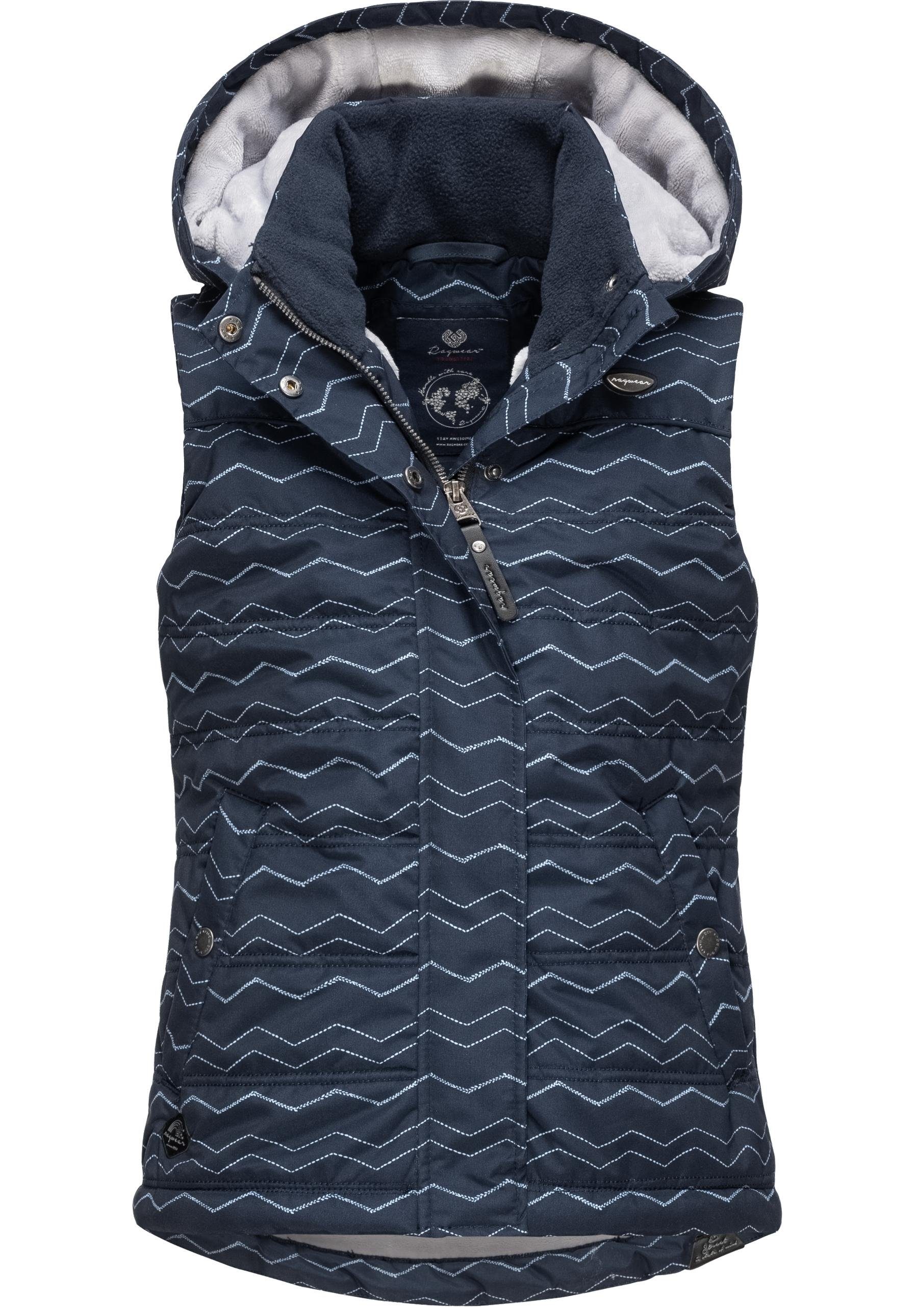 Ragwear Steppweste Marrin Chevron sportliche Outdoor-Weste mit abnehmbarer Kapuze