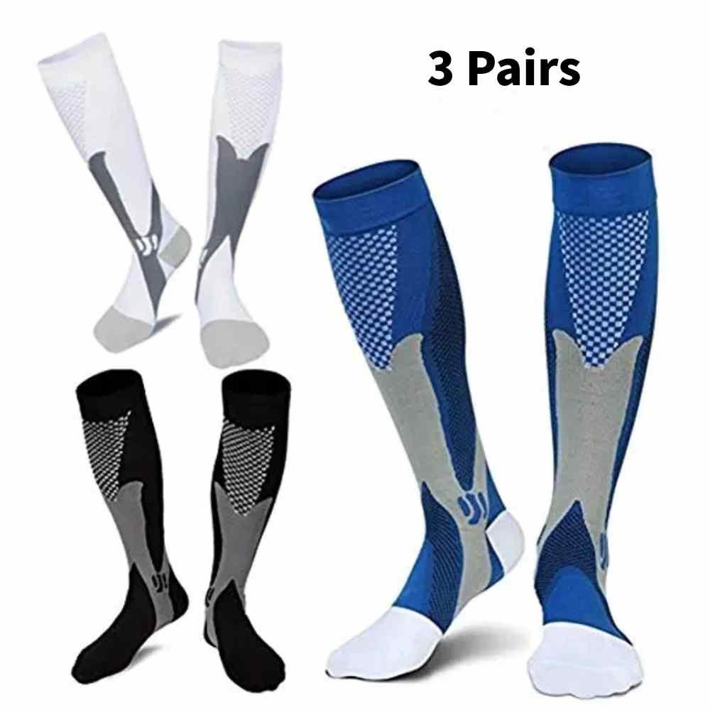 Blusmart Kompressionsstrümpfe 3 Pairs Kompression Socken Frauen Männer (Schnell trocknende, Atmungsaktive, 3-Paar, 30 mmHg Komfortable Anti Müdigkeit) Sportlich Nylon Medizinische Pflege Sport Lauf Strümpfe