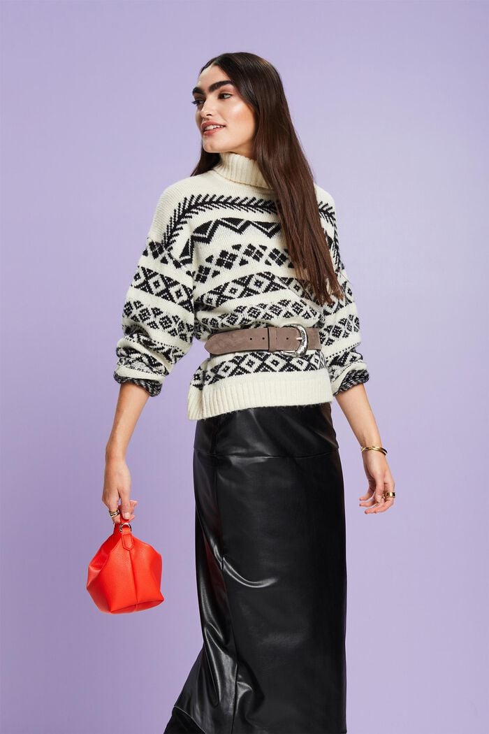 Jacquard-Rollkragenpullover aus Wollmix