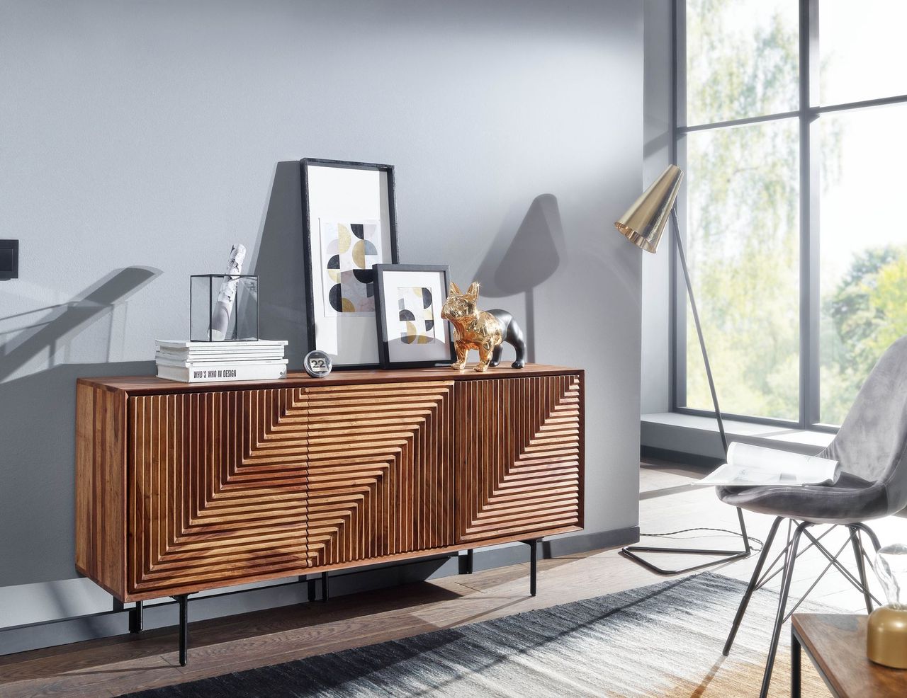Skyport WOHNLING Sideboard 148x72x40 cm Holz Massiv Kommode Anrichte Modern Standschrank