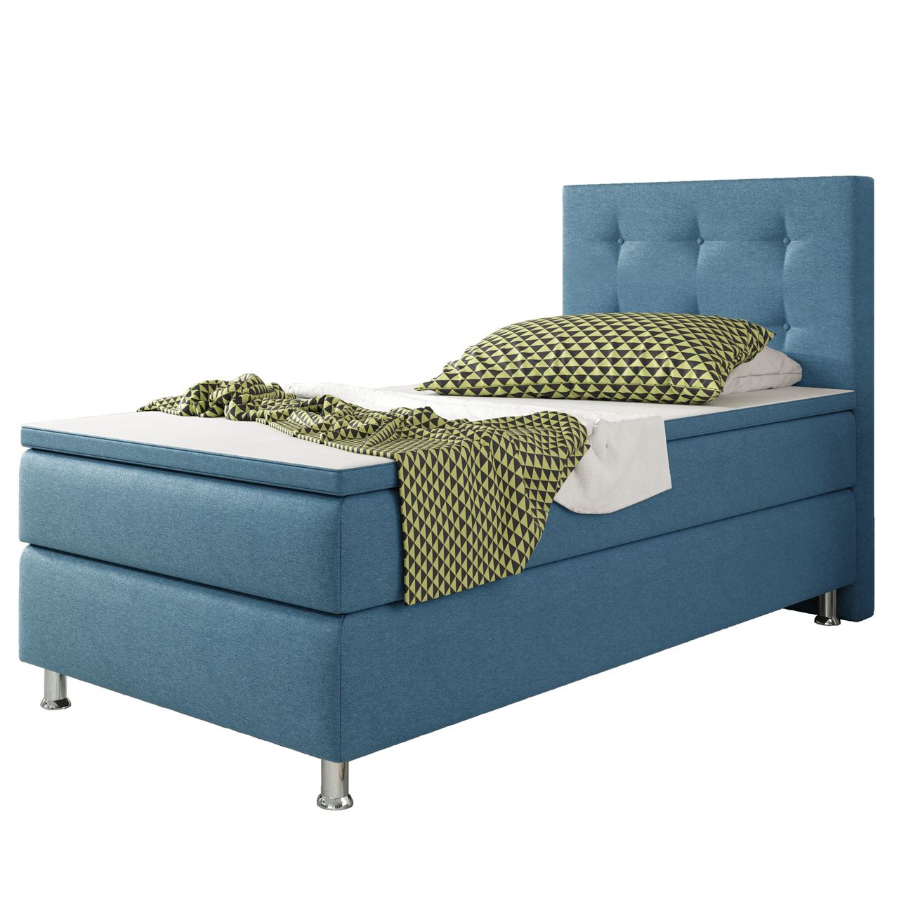 IHG Boxspringbett Köln 90x200 Webstoff Blau