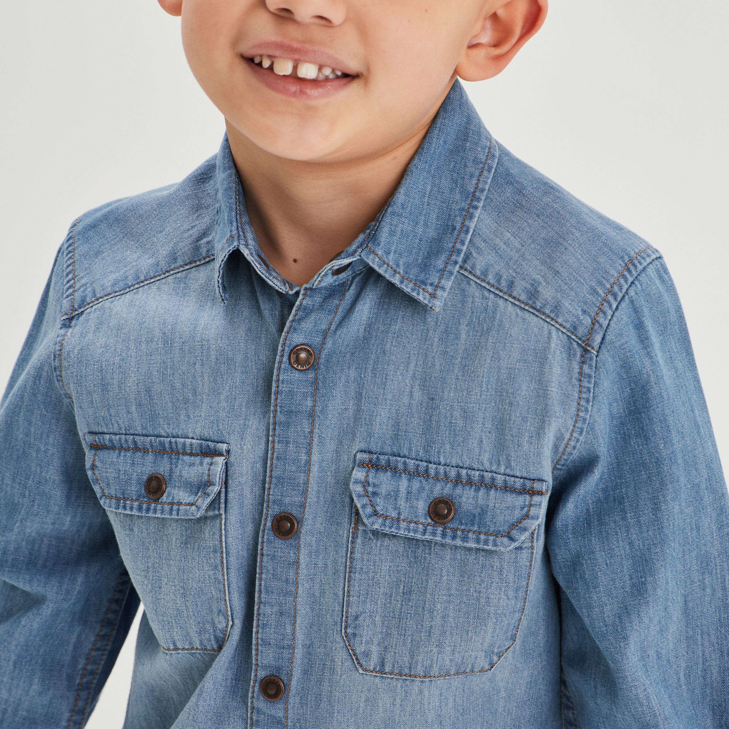 Chemise manches longues en jean Creeks denim double stone garçon | La Halle