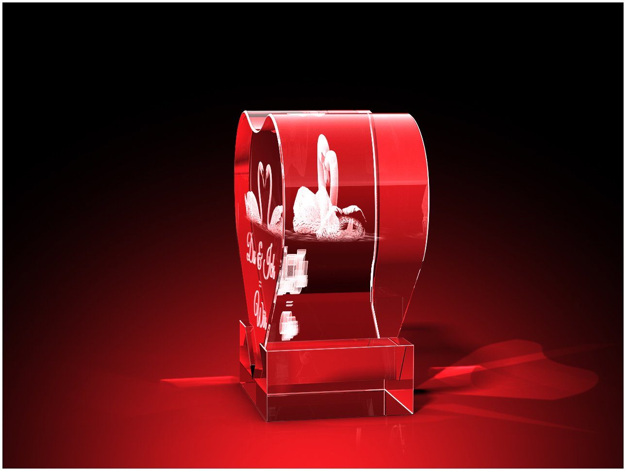 GLASFOTO.COM Dekofigur Herz mit Halterung zum Hinstellen 'DU+ICH=WIR' mit Schwänen, ein einzigartiges Geschenk aus Liebe