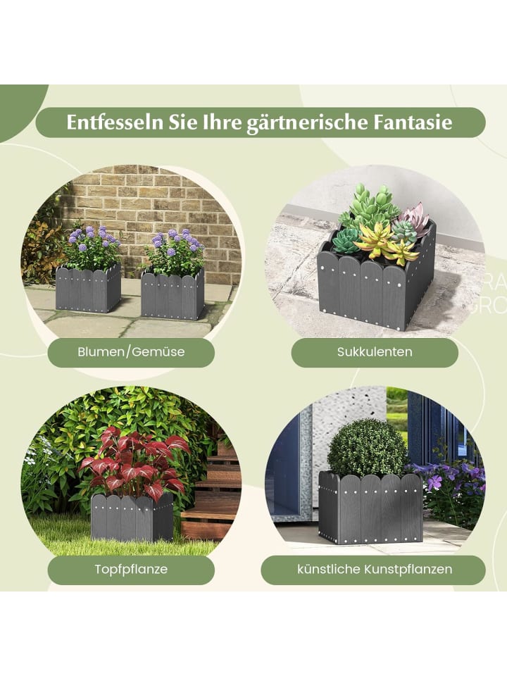 COSTWAY Pflanzkübel 2er Set HDPE 32x30x25cm in Grau günstig kaufen onesize