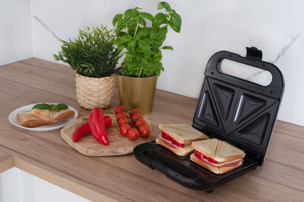 Noveen Sandwichmaker Sandwich Toaster Sandwichmaker mit Antihaft 800 Watt (Schwarz)
