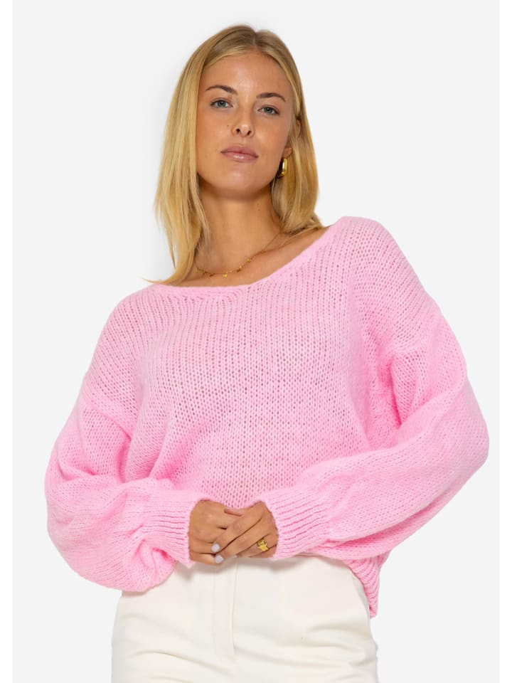 SASSYCLASSY Pullover mit V-Ausschnitt in rosa günstig kaufen