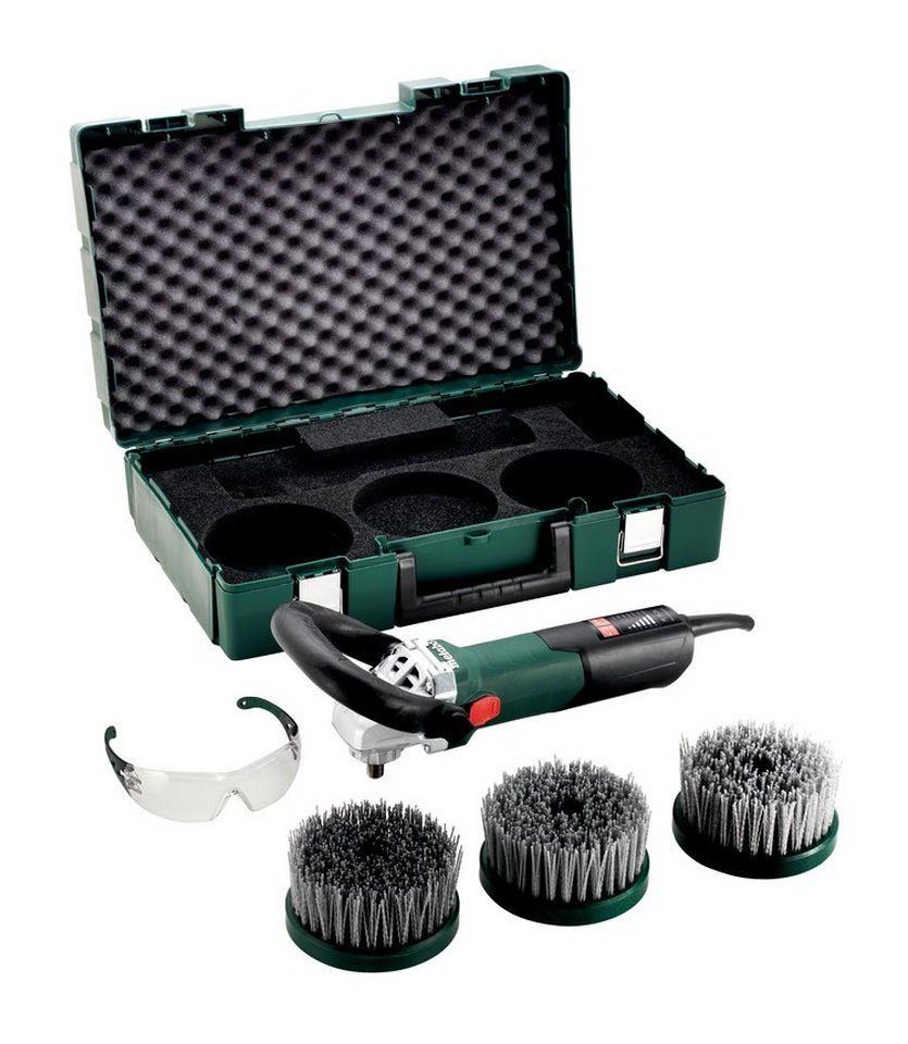 metabo Winkelpolierer PE 15-25 Set, 2250 max. U/min, Mit 3 Tellerbürsten im Kunststoffkoffer